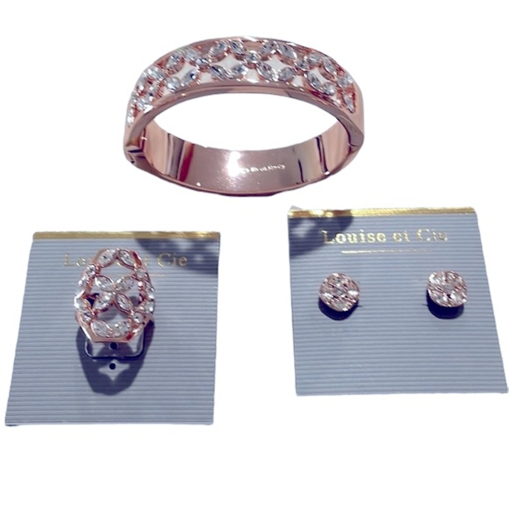 Louise et Cie 3-Piece Jewelry Set - Rose Gold & Crystals